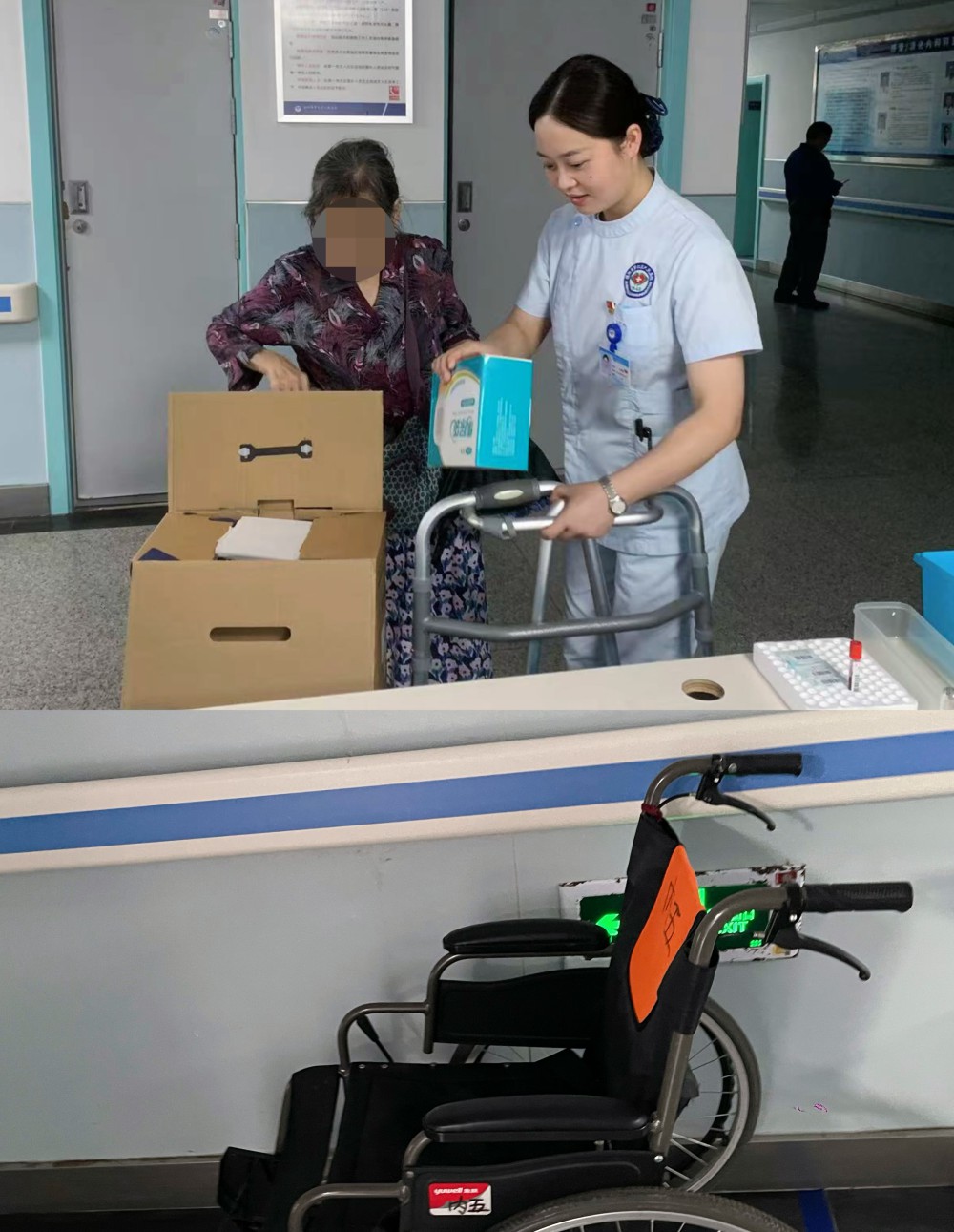 9月11日上午，屈爺爺?shù)睦习闂钇牌艑⑶鼱敔斏坝眠^(guò)的和沒(méi)有用過(guò)的醫(yī)療輔助用具贈(zèng)送給感染消化內(nèi)科，她希望這些東西能夠幫助到更多需要它的病人。.jpg